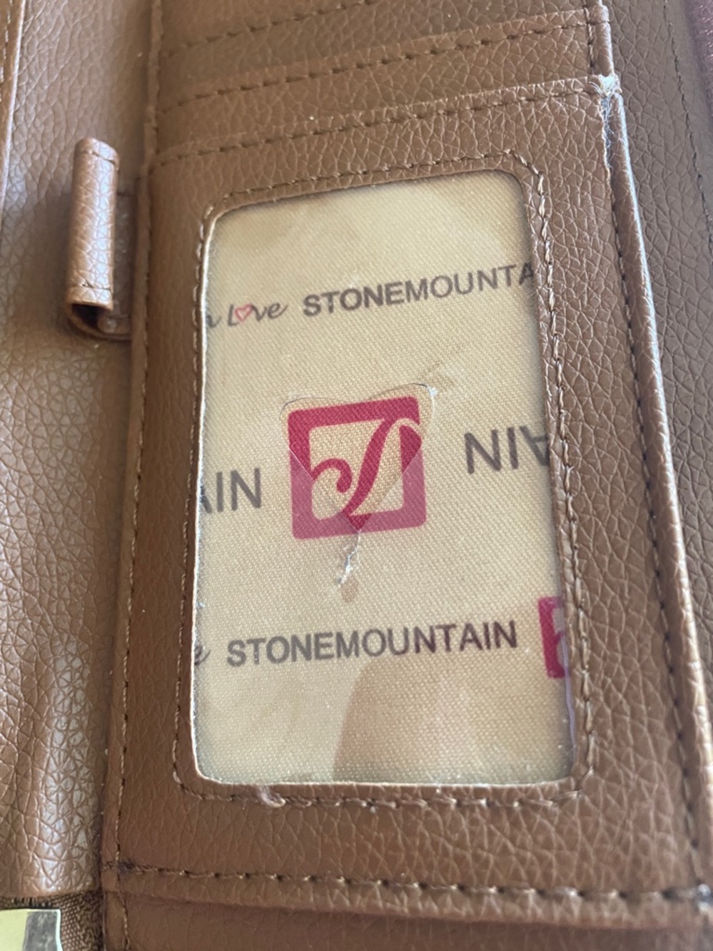 Stone Mountain Black Leather ID Wallet with brass Logo Window